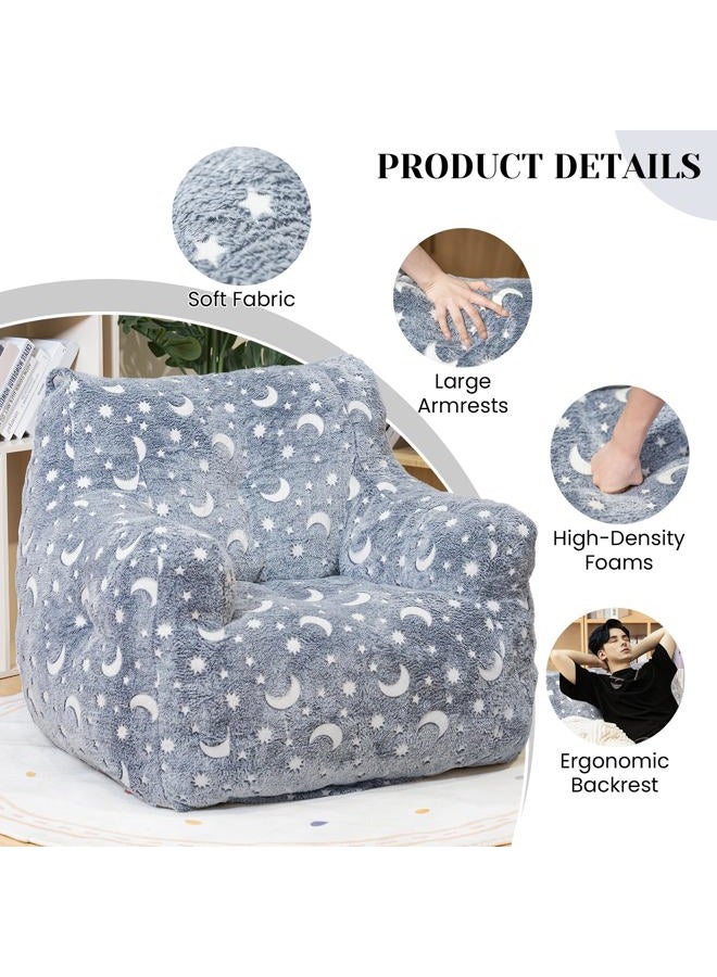 LinkRomat Bean Bag Chair with Filler, 39" W Grey Glow at Night BeanBags with Faux Fur Cover & Sponge Filling, Giant Beanbags for Adults Lazy Sofa Comfy Chair with Armrest for Bedroom, Dorm, Apartment - Image 4
