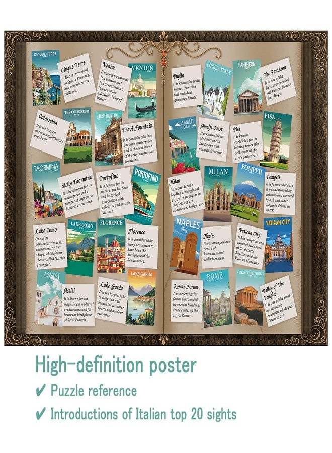 BBOLDIN Italy Landscape Art Puzzle 1000 Piece for Adults Nature, Cinque Terre Rome Travel Jigsaw Puzzles City Florence, Europe Scenic Collage Impossible Challenging Puzzle for Adults - Image 2