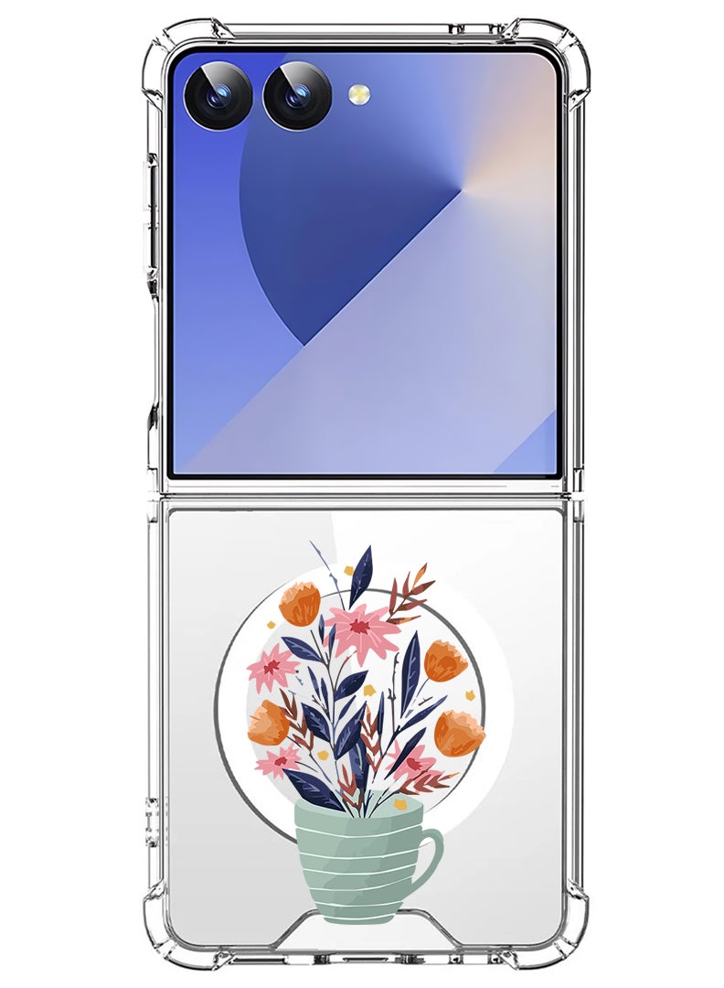 Theodor Magnetic Case for Samsung Galaxy Z Flip 7 Compatible with MagSafe Wireless Charging, Shockproof Phone Bumper Cover Cup of Flower - Image 1