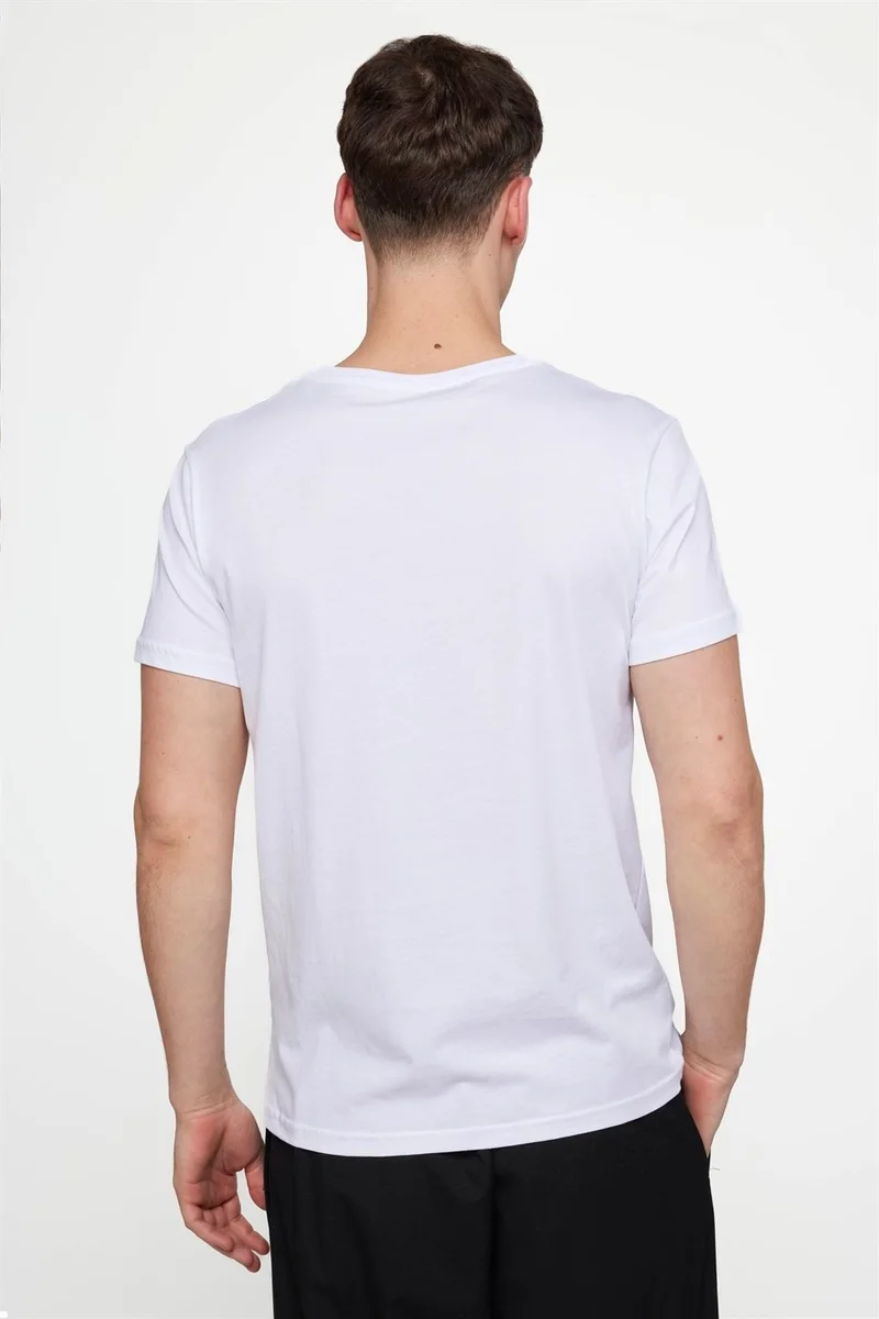 تودورس Men's Crew Neck Slim Fit Cotton Printed White T-Shirt