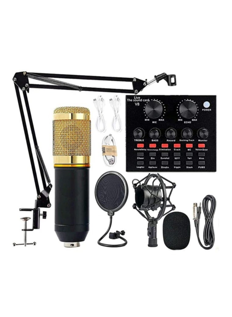 V8 Sound Card With Bm-800 Condenser Microphone Mic Kit with Live Sound Card, Adjustable Mic Suspension Scissor Arm, Metal Shock Mount and Double-Layer - Image 1