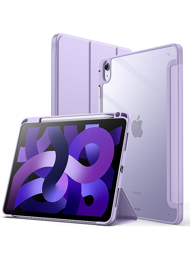 Jetech Case for iPad Air 5/4 (2022/2020 5th/4th Generation 10.9-Inch) with Pencil Holder, Clear Transparent Back Shell Slim Stand Shockproof Tablet Cover, Auto Wake/Sleep (Light Purple) - Image 1