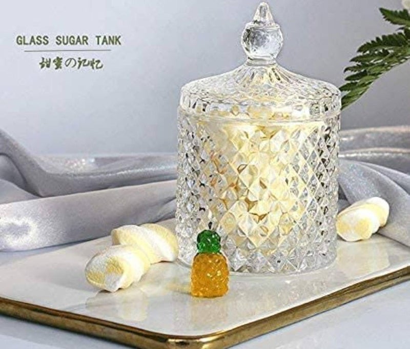 Generic Crystal Glass Sugar Bowl, Diamond Cut Pattern, Decorative Serving Bowl .flo - Image 2