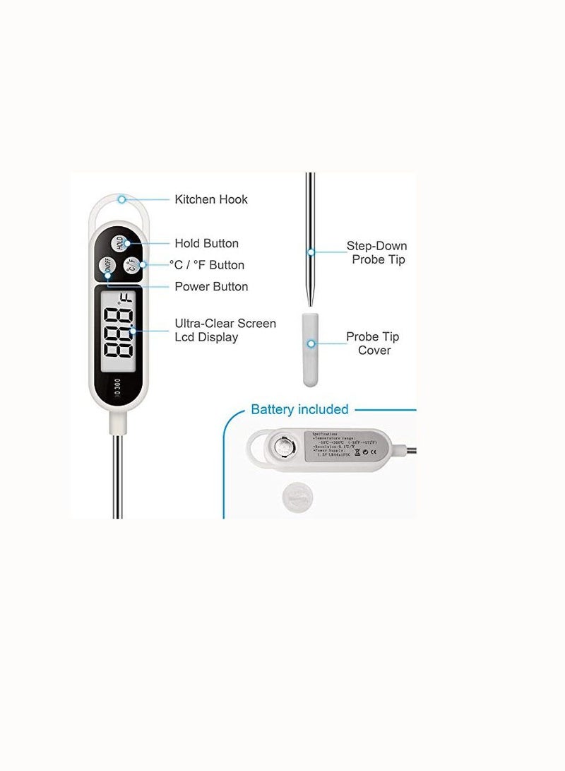 BONAI Meat Food Candy Thermometer Probe Instant Read Thermometer Digital Cooking Kitchen BBQ Grill Thermometer with Long Probe for Liquid Milk Yogurt Frying Baking Roasting Temperature  - Image 3