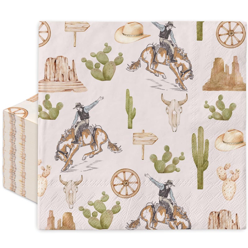 JarThenaAMCS JarThenaAMCS 100Pcs Western Cowboy Paper Napkin Wild West Rodeo Disposable Luncheon Napkins Tropical Dessert Dinner Hand Napkin for Birthday Baby Shower  - Image 1