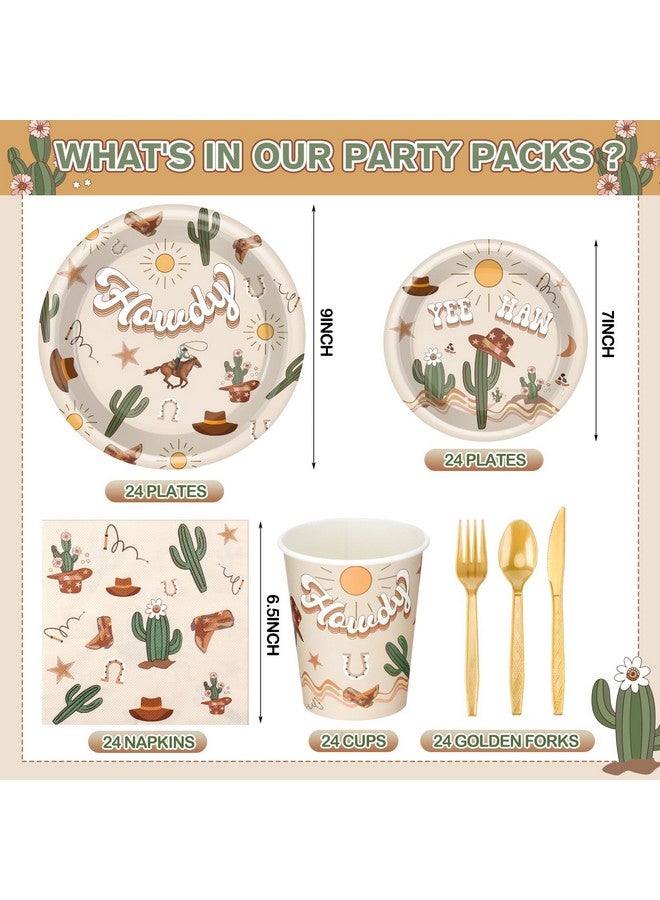 Romooa Romooa 168 Pcs Boho Western Rodeo Birthday Party Supplies Cowboy Birthday Party Decorations, Howdy Cowgirl Supplies, Yeehaw Western Baby Shower Favors, Wild West Theme Tableware  - Image 2