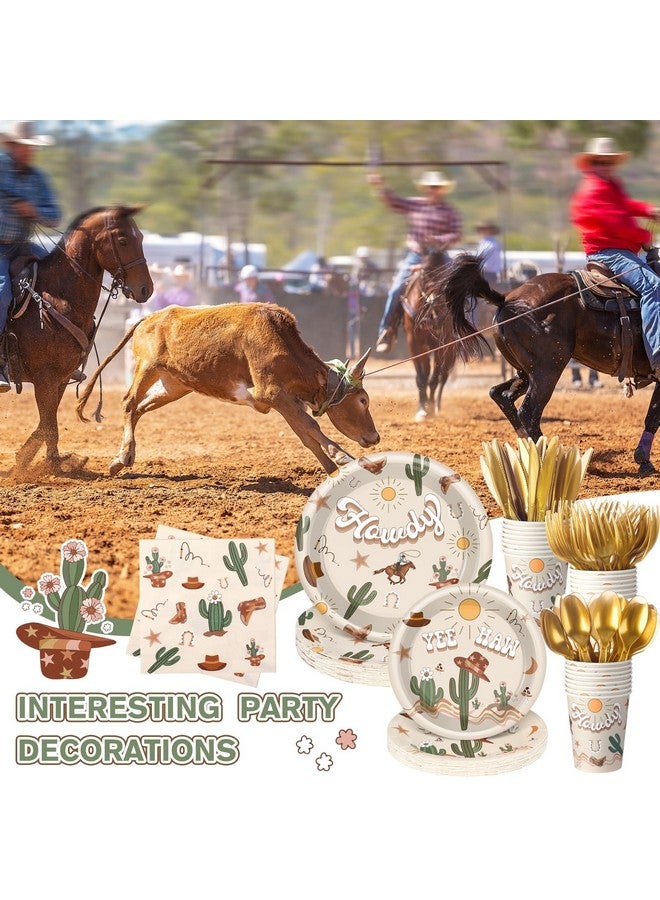 Romooa Romooa 168 Pcs Boho Western Rodeo Birthday Party Supplies Cowboy Birthday Party Decorations, Howdy Cowgirl Supplies, Yeehaw Western Baby Shower Favors, Wild West Theme Tableware  - Image 4
