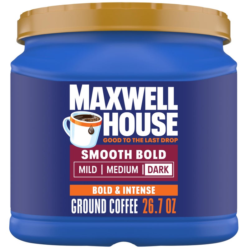 Maxwell House Smooth Bold Dark Roast Ground Coffee, 26.7 oz Canister - Image 1