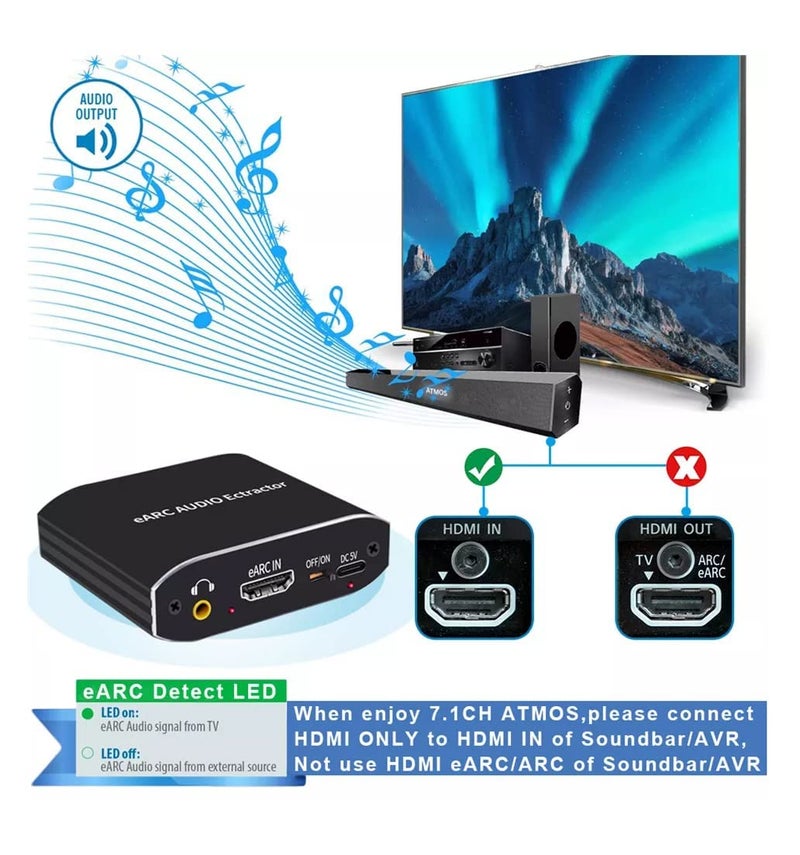 Tobo 8K HDMI 2.1 eARC Audio Extractor 7.1CH HDMI ARC eARC to Coaxial Optical Toslink SPDIF Stereo Analog Audio Return Channel Adapter-TD-905H. - Image 4