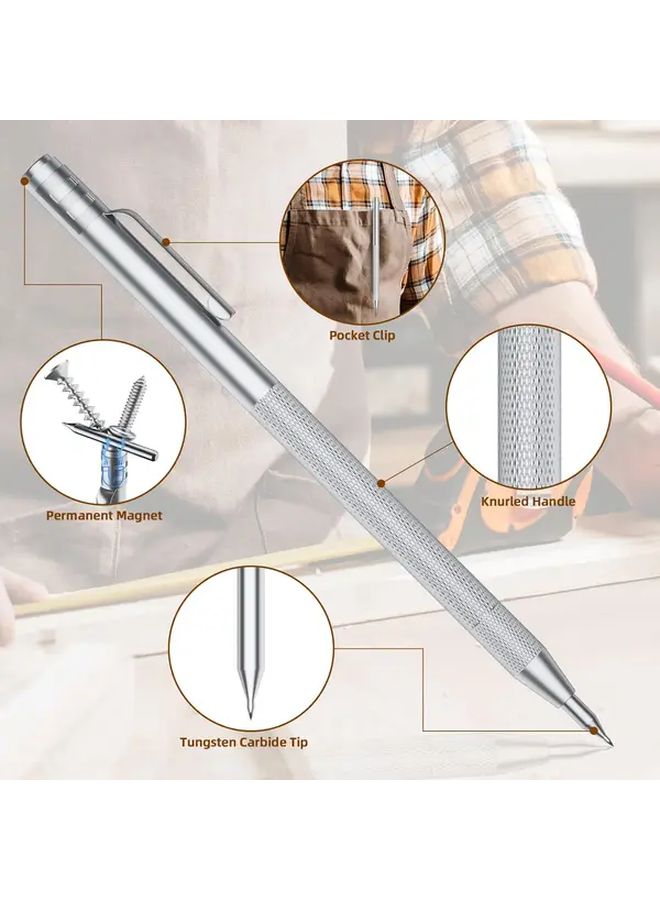 4 Pack Tungsten Carbide Scriber Pen With 2 Tips Steel Ruler Knurled Aluminum Handle Magnet For Glass Ceramics Metal Sheet 1 Set - Image 3