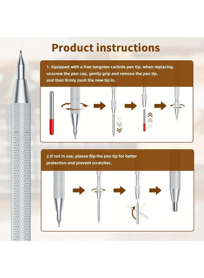 4 Pack Tungsten Carbide Scriber Pen With 2 Tips Steel Ruler Knurled Aluminum Handle Magnet For Glass Ceramics Metal Sheet 1 Set - Image 5