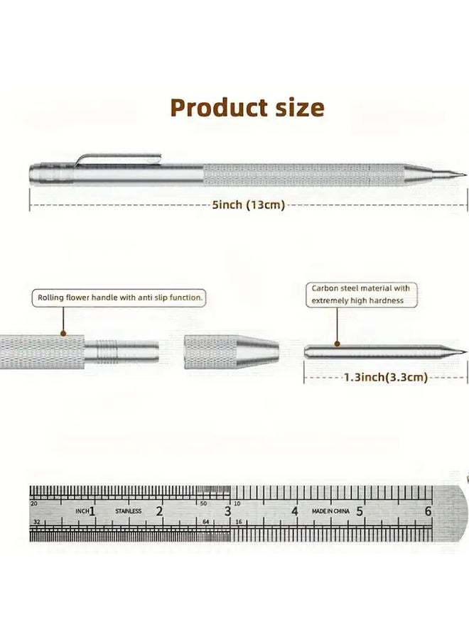4 Pack Tungsten Carbide Scriber Pen With 2 Tips Steel Ruler Knurled Aluminum Handle Magnet For Glass Ceramics Metal Sheet 1 Set - Image 4