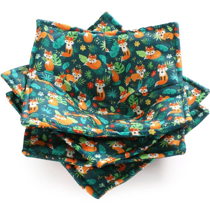 Cunhill 4 Pcs Cotton Microwave Bowl Cozy Holders for Hot Food Hot Pads Soup Bowl Potholders Heat Resistant Multipurpose Quilted Safe Holders for Kitchen Plate Supply(Dark Green,Fox Style) - Image 1
