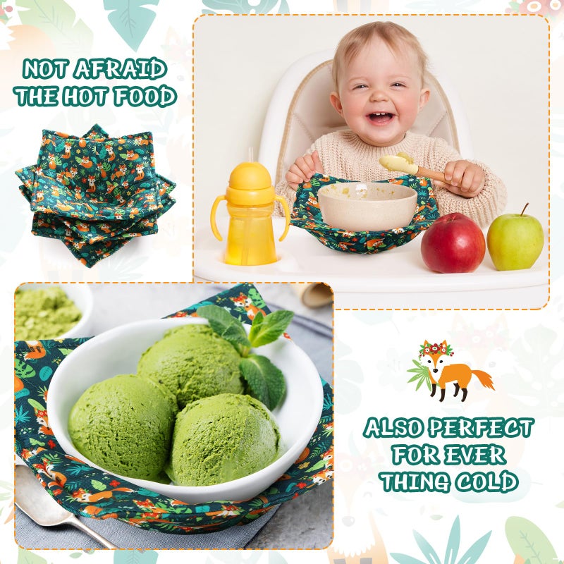 Cunhill 4 Pcs Cotton Microwave Bowl Cozy Holders for Hot Food Hot Pads Soup Bowl Potholders Heat Resistant Multipurpose Quilted Safe Holders for Kitchen Plate Supply(Dark Green,Fox Style) - Image 4