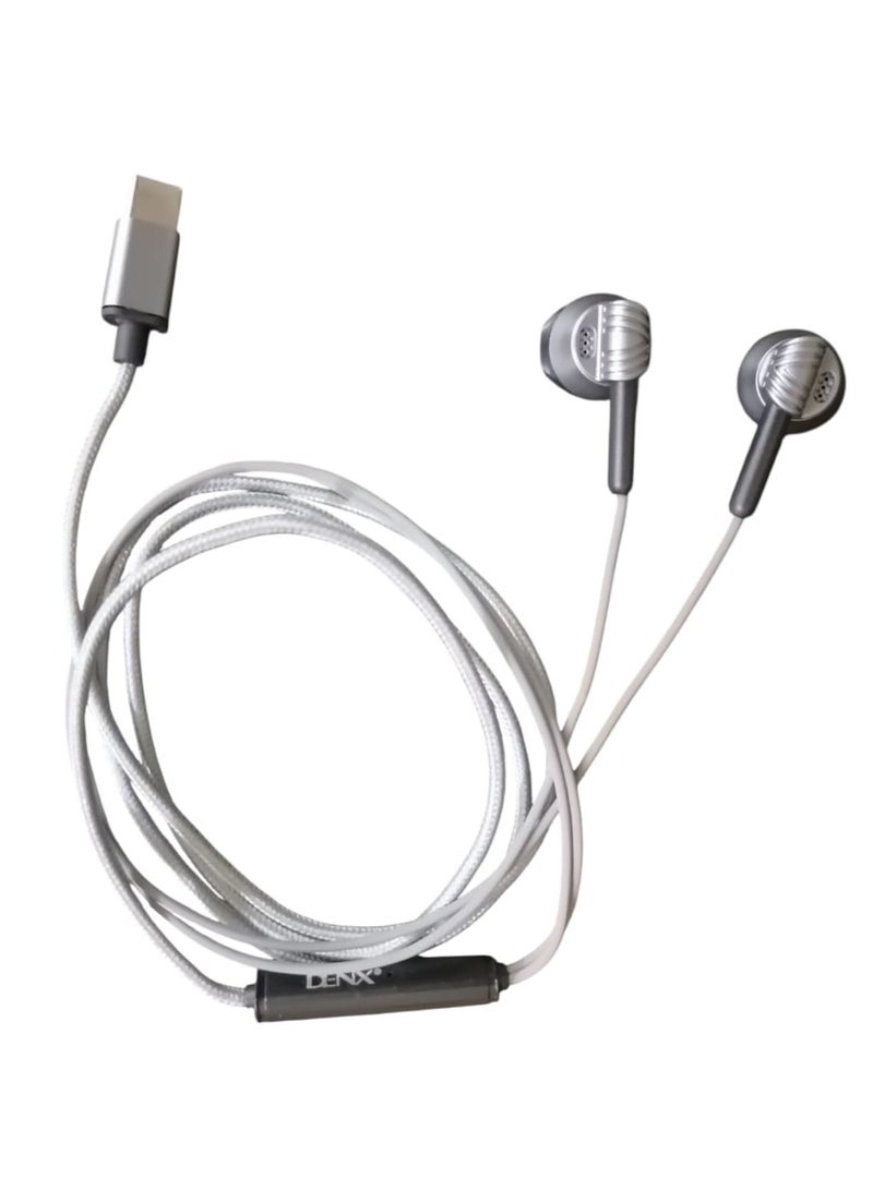 Denx Type-C Wired Earphone with Microphone - Silver/Black DX346-B - Image 3