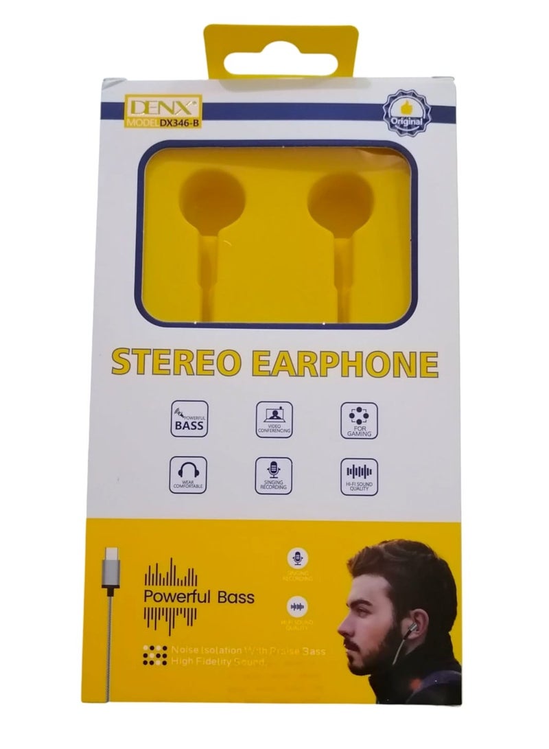 Denx Type-C Wired Earphone with Microphone - Silver/Black DX346-B - Image 4