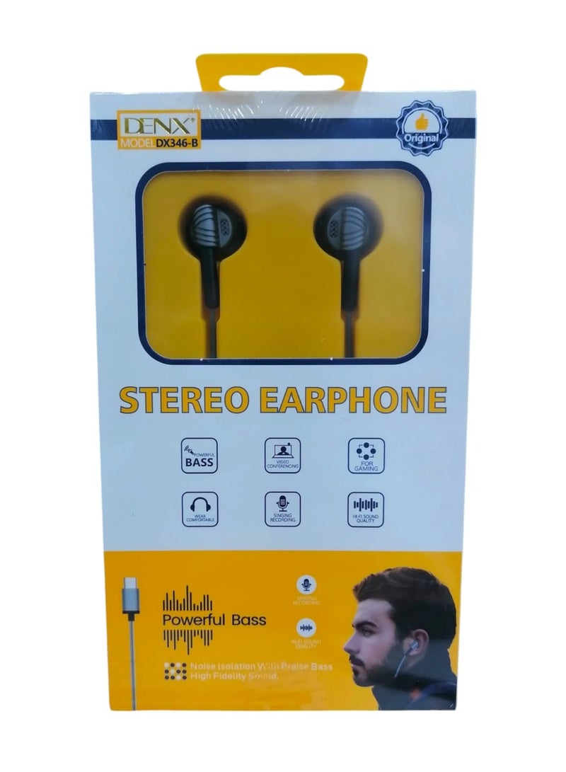 Denx Type-C Wired Earphone with Microphone - Silver/Black DX346-B - Image 4