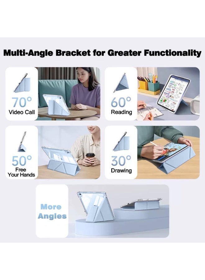 لـ iPad 2025 (11th) A16 11 بوصة غطاء القضية ، تصميم ثلاثي الطي على شكل Y ، زاوية متعددة ، غطاء الجلد اللوحي ، إيقاظ / نوم تلقائي ، أزرق - Image 4