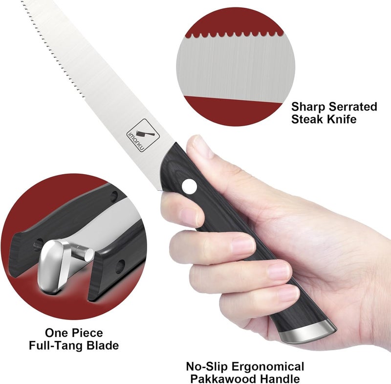 imarku Japanese Steak Knives, Steak Knives Set of 8,Stainless Steel Serrated Steak Knife,Steak Knife with Pakkawood Ergonomic Handle,Best Choice for Christmas and Thanksgiving Gift - Image 3