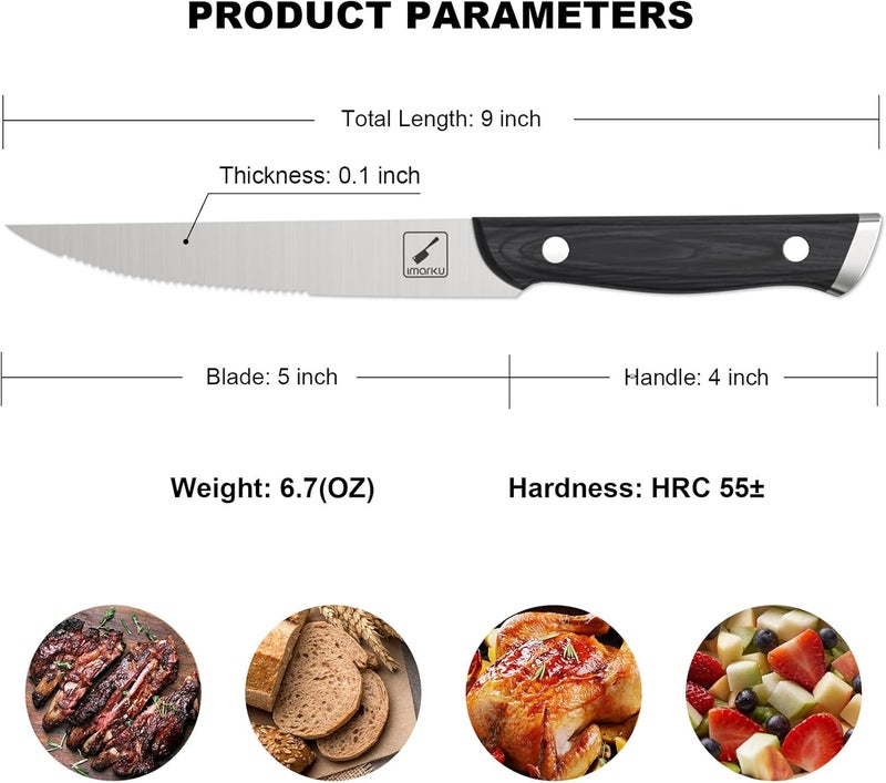 imarku Japanese Steak Knives, Steak Knives Set of 8,Stainless Steel Serrated Steak Knife,Steak Knife with Pakkawood Ergonomic Handle,Best Choice for Christmas and Thanksgiving Gift - Image 2