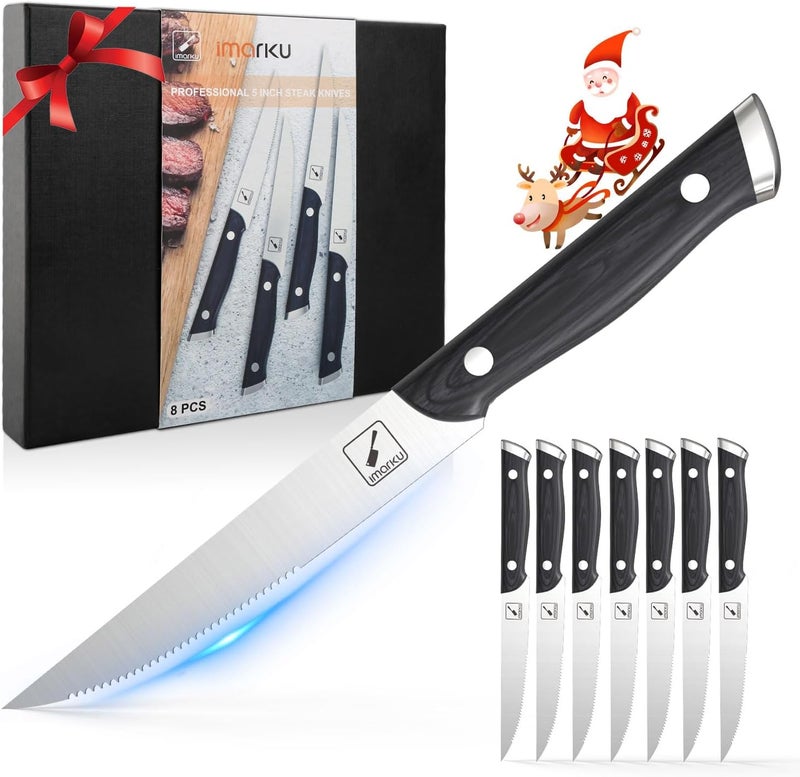 imarku Japanese Steak Knives, Steak Knives Set of 8,Stainless Steel Serrated Steak Knife,Steak Knife with Pakkawood Ergonomic Handle,Best Choice for Christmas and Thanksgiving Gift - Image 1