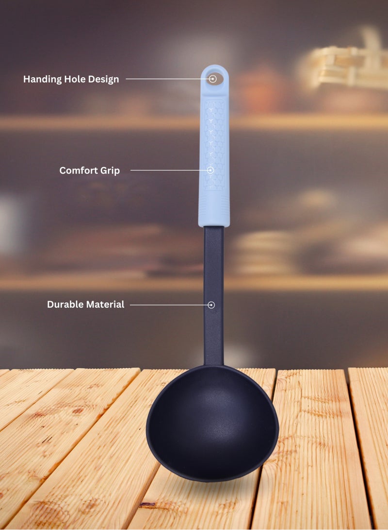 British Chef Soft  Nylon Ladle Spoon with Silicone Handle, Heat Resistance, Non Stick Flexible Ladle-Black & Light Grey BC-329 - Image 3