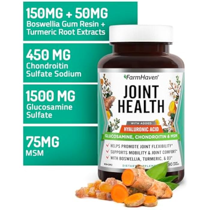 FarmHaven Glucosamine Chondroitin MSM with Boswellia, Turmeric| Added Hyaluronic Acid & Vitamin D3 | Promotes Joint & Muscle Health & Inflammation Response | Non-GMO & Gluten Free | 90 Capsules - Image 3