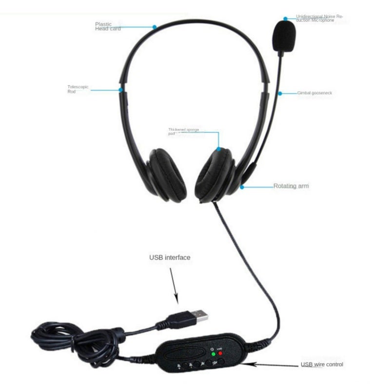 سماعات رأس USB: مادة ABS سوداء، توصيل واستخدام فوري - سماعات رأس مع عزل ضوضاء وصوتي مع ميكروفون وجهي للدردشة عبر الإنترنت والألعاب والأجهزة المحمولة والكمبيوتر المكتبي و Mac ونظام Windows - Image 2