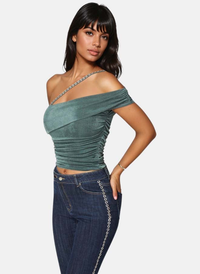bebe Embellished One Shoulder Knit Top - Image 1
