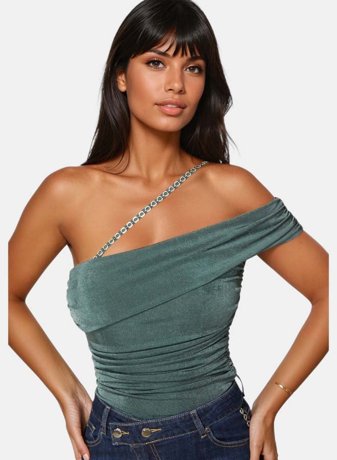 bebe Embellished One Shoulder Knit Top - Image 2