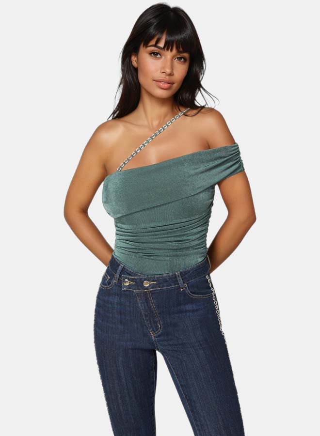 bebe Embellished One Shoulder Knit Top - Image 4