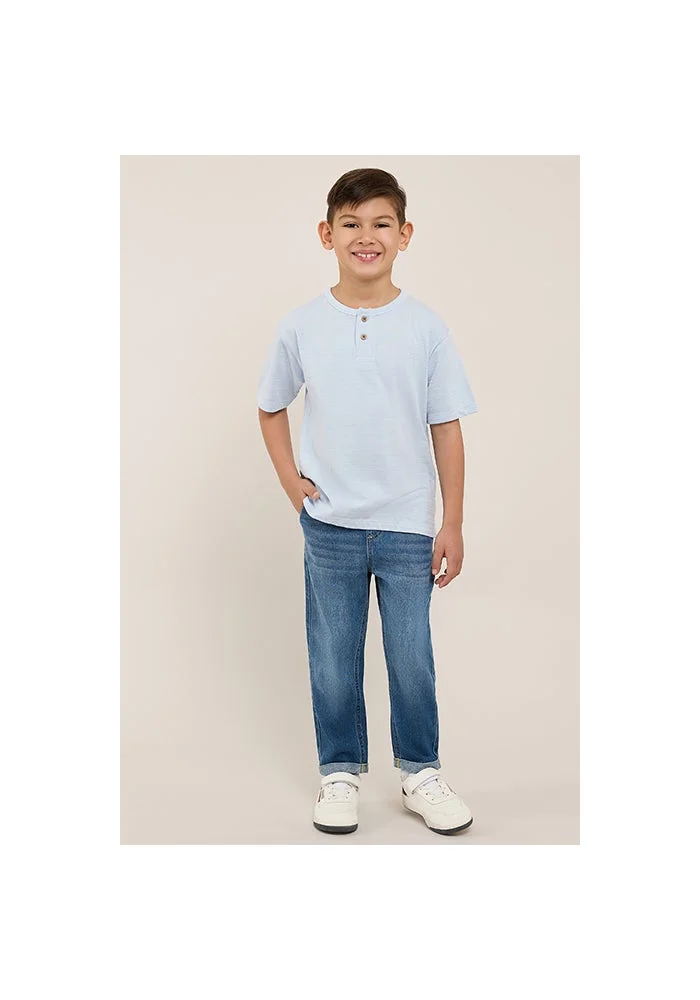 أر أند بي Washed Straight Fit Jeans with Button Closure
