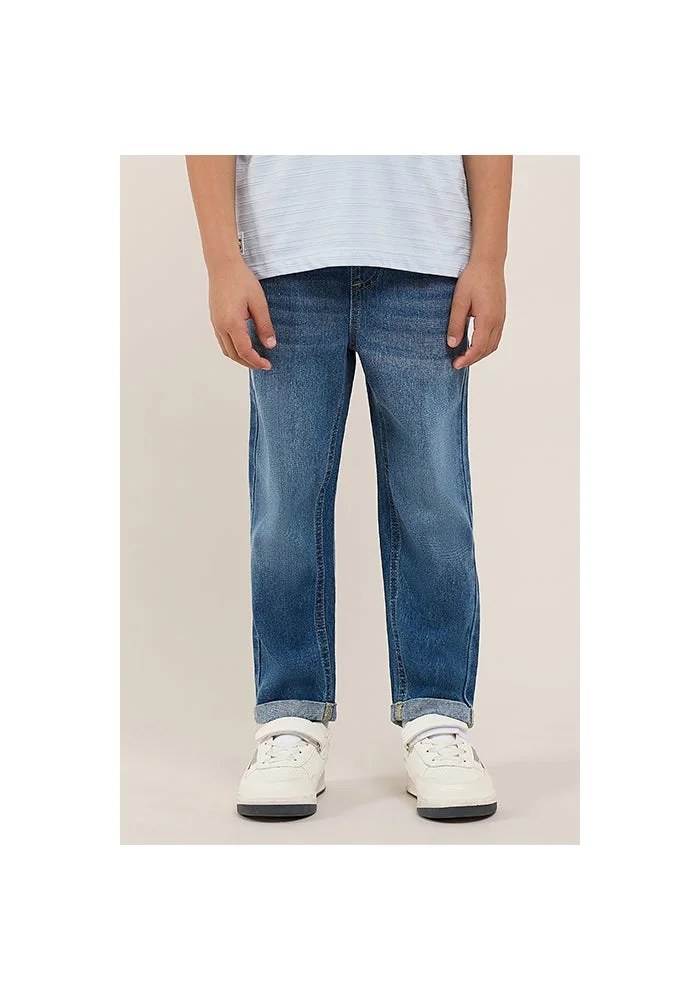 أر أند بي Washed Straight Fit Jeans with Button Closure