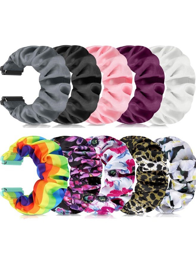 Shuyo 10 PACK Scrunchie Bands Compatible with Fitbit Versa/Versa 2/Versa Lite Special Edition Women Girl Elastic Stretch Fabric Strap Pattern Printed Scrunchy Replacement Bracelet Wristband(23mm L) - Image 1