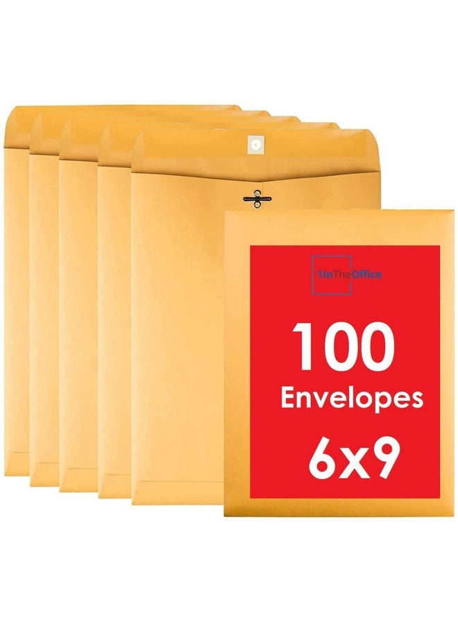 1InTheOffice Brown Envelopes 6X9 Manilla Envelopes With Clasp Gummed Flaps 100/Box - Image 1