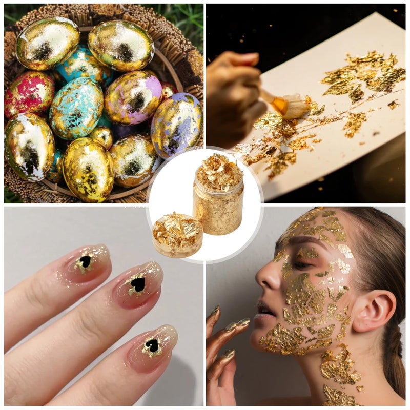 FOJOO Gold Leaf Flakes with Tweezers,10g Metallic Gold Foil Flakes for Resin, with Tweezers, Imitation for Nail Art, Crafts, Slime, Painting, Jewelry Making, DIY Craft Supplies - Image 5