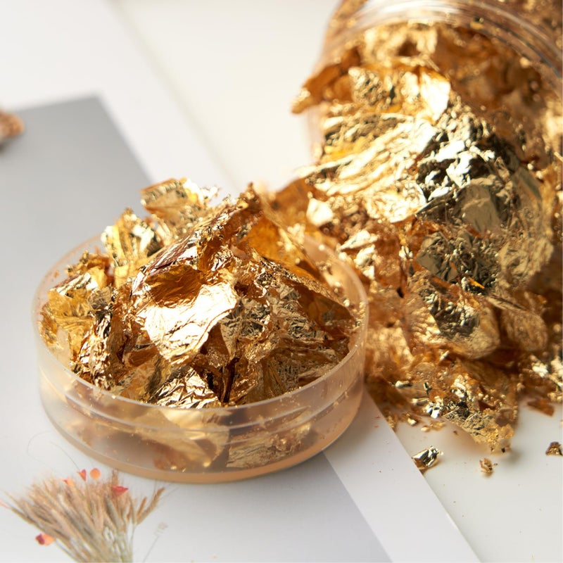 FOJOO Gold Leaf Flakes with Tweezers,10g Metallic Gold Foil Flakes for Resin, with Tweezers, Imitation for Nail Art, Crafts, Slime, Painting, Jewelry Making, DIY Craft Supplies - Image 3