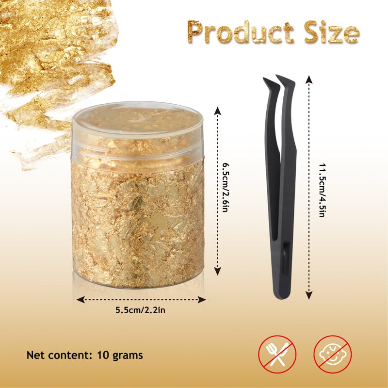 FOJOO Gold Leaf Flakes with Tweezers,10g Metallic Gold Foil Flakes for Resin, with Tweezers, Imitation for Nail Art, Crafts, Slime, Painting, Jewelry Making, DIY Craft Supplies - Image 2