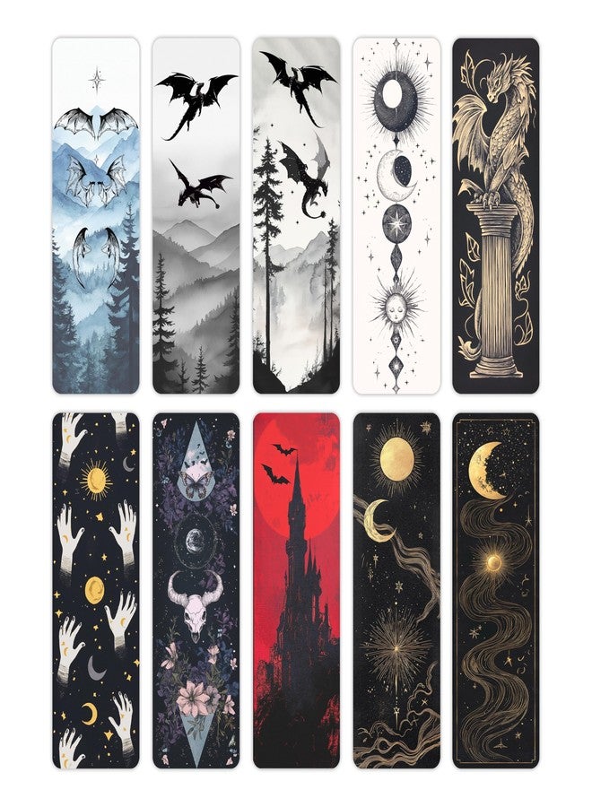 TwoDays Fantasy Merch Bookmarks for Book Lovers, Tarot Witchy Dragons Gothic Horror Book Accessories for Bookish Gifts (Set of 10, 6'' X 2'') - Image 1