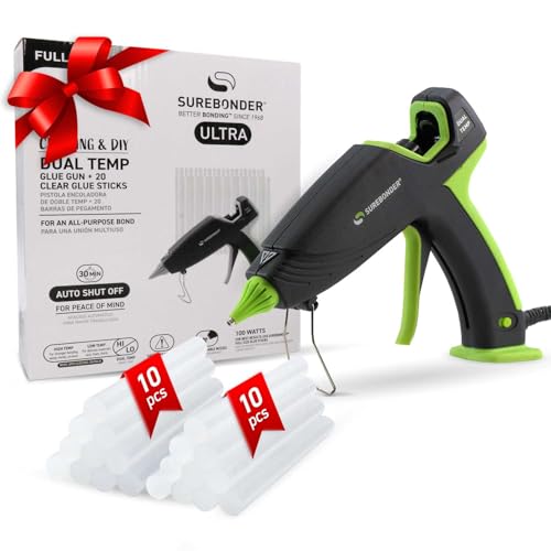 Surebonder Hot Glue Gun and Glue Sticks, Full Size 100W Dual Temperature Hot Glue Gun with 20 All Purpose Glue Sticks, 30 Minute Auto-Shut-Off, Black - Image 1