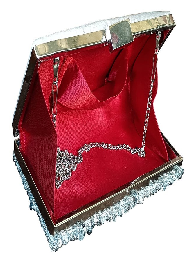 DUCHESS Women's Hand Embroidered Silver Clutch Bags for Party and Formal Events - Image 4