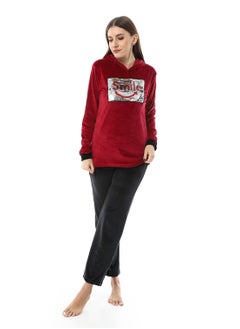 Andora Soft Sticthed Hooded Pajama Set_Wine Red  - Image 1