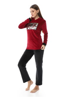 Andora Soft Sticthed Hooded Pajama Set_Wine Red  - Image 2