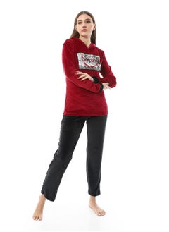 Andora Soft Sticthed Hooded Pajama Set_Wine Red  - Image 3