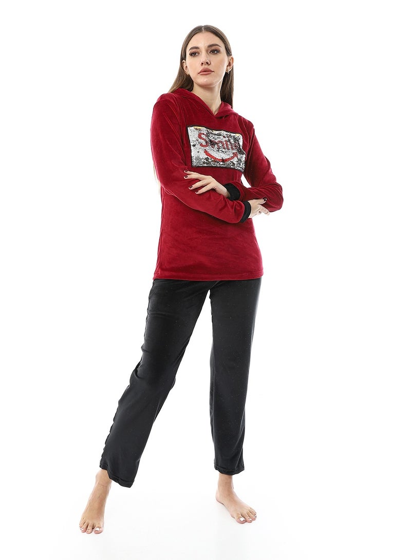 Andora Soft Sticthed Hooded Pajama Set_Wine Red - Image 3