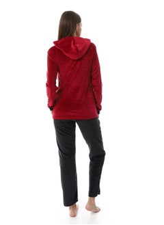 Andora Soft Sticthed Hooded Pajama Set_Wine Red  - Image 4