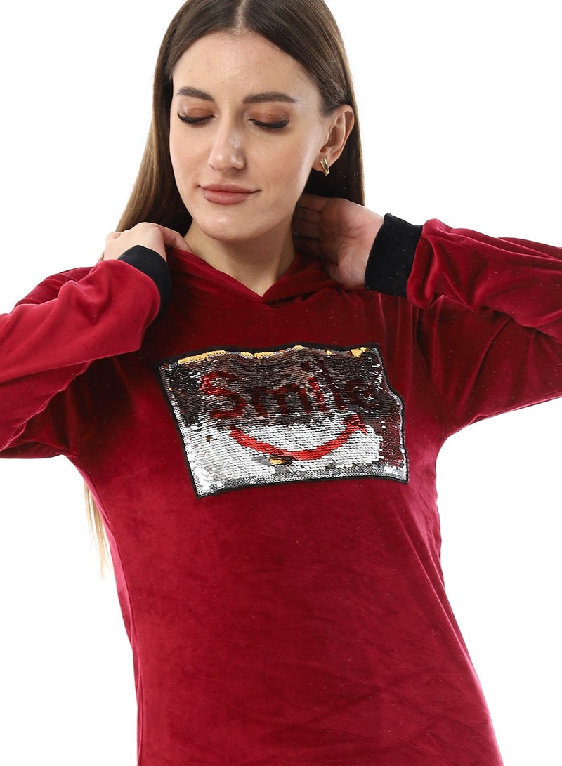 Andora Soft Sticthed Hooded Pajama Set_Wine Red - Image 5