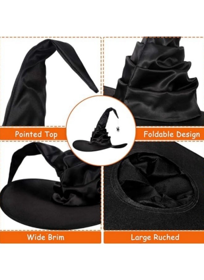 Generic Pleated Witch Hat Black Oxford Cloth Party Cosplay Costume Wizard Women Men Cap Makeup Stage Props  - Image 3