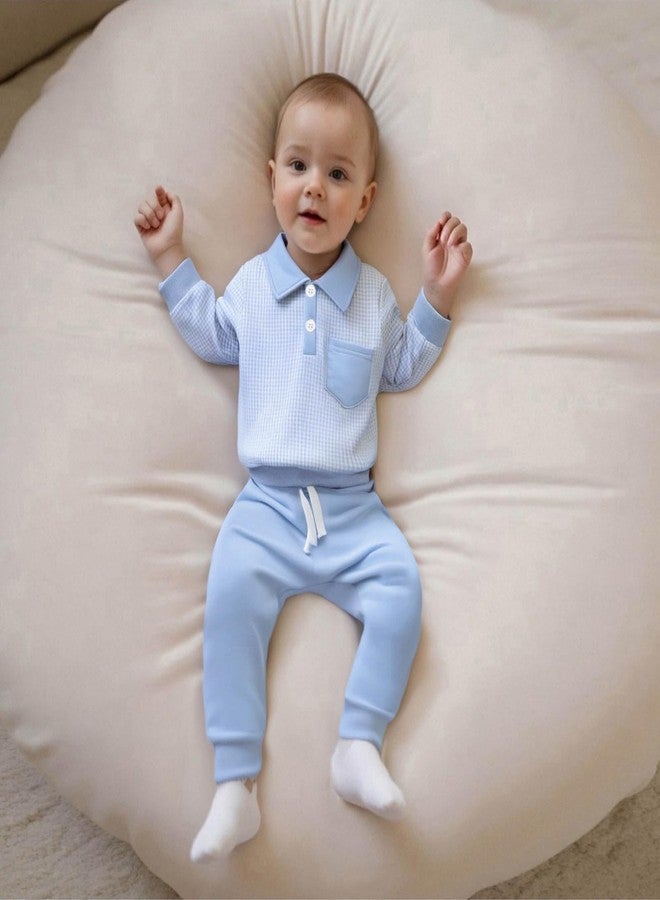 FOCUSNORM Toddler Baby Boy Clothes Plaid Long Sleeve Sweatshirt Pullover Tops + Joggers Pants Infant Boy Fall Winter Outfits (Cute Blue, 12-18 Months) - Image 3