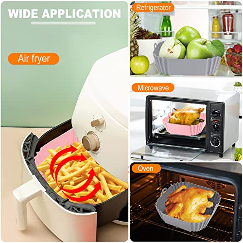 Boribim 2 PCS Square Silicone Air Fryer Liners - 8 Inch Air Fryer Reusable Liners - Kitchen Accessories - AirFryer Inserts for 4 to 7 QT Oven Microwave Accessories (Grey + Pink) - Image 5